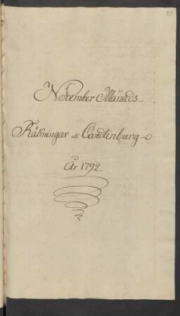 November Månads Räkningar uti Qvedlinburg år 1792 [bis Juni 1793]