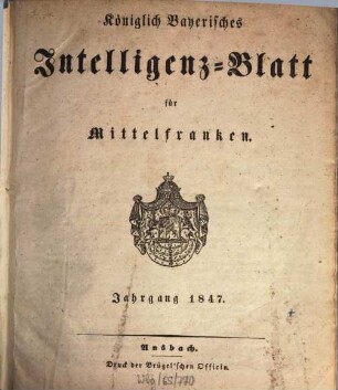 Königlich Bayerisches Intelligenzblatt für Mittelfranken. 1847