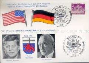 Sonderpostkarte zum Staatsbesuch des amerikanischen Präsidenten John F. Kennedy in der Bundesrepublik Deutschland