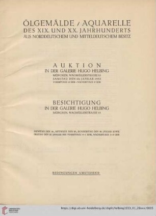 Ölgemälde, Aquarelle des XIX. und XX. Jahrhunderts aus norddeutschem und mitteldeutschem Besitz : 28. Januar 1933