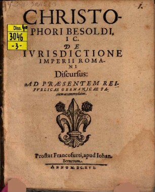 De iurisdictione imperii Romani discursus, ad praesentem reipublicae Germanicae faciem accommodatus