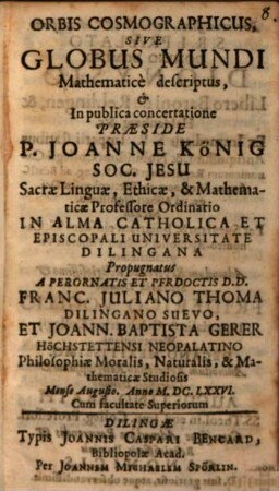Orbis cosmographicus, sive globus mundi mathematice descriptus