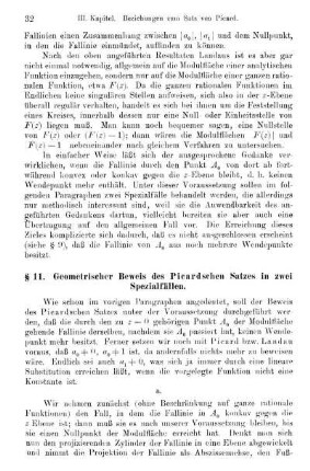 §11. Geometrischer Beweis des Picardschen Satzes in zwei Spezialfällen