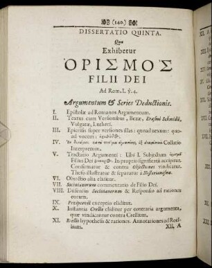 Dissertatio Quinta. Quæ Exhibetur Ορισμοσ Filii Dei. Ad Rom.I.v.4.