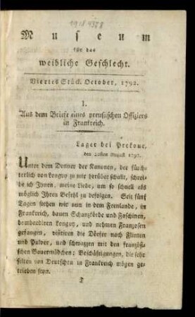 Viertes Stück. October, 1792