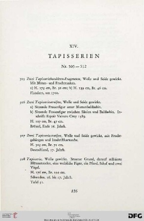 XIV. Tapisserien (Nr. 505-512)