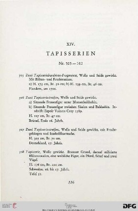 XIV. Tapisserien (Nr. 505-512)