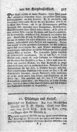 10. Philologie und Kritick.