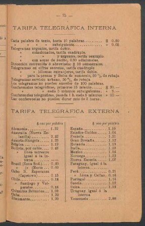 Tarifa telegráfica externa