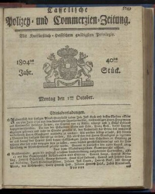 40tes Stueck, Montag den 1ten October 1804