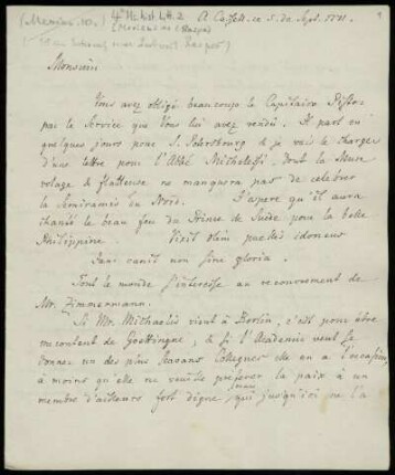 Brief von Rudolf Erich Raspe an Jean-Bernard Mérian