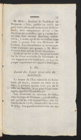 §. II. Local des Eaux minérales de Sultzbach.