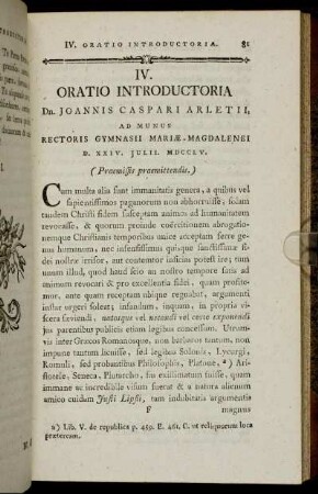 IV. Oratio introductoria Dn. Joannis Caspari Arletii,[...]