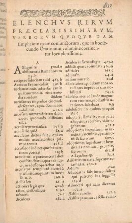 Elenchvs Rervm Praeclarissimarvm, Verborvm Qvoqve Tam simplicium quam coniunctorum, quae in hoc secundo Orationum volumine continentur locupletissimus.