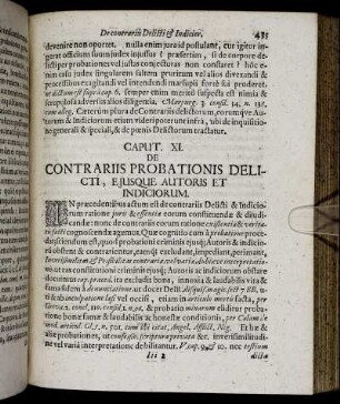 Caput XI. De Contrariis Probationis Delicti, Ejusque Autoris Et Indiciorum.