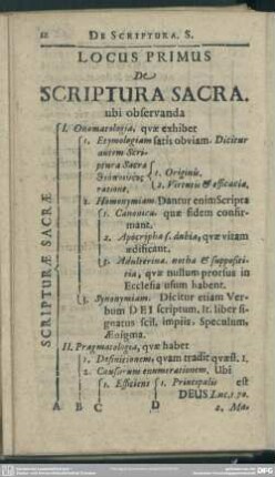 Locus Primus De Scriptura Sacra