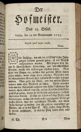 Das 25. Stück. Leipzig, den 19 des Brachmonats 1753.