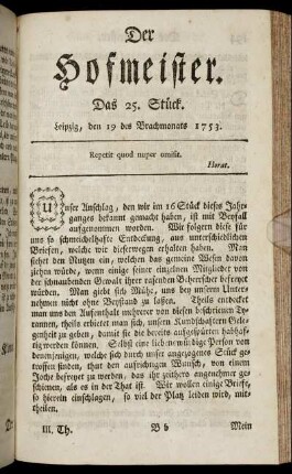 Das 25. Stück. Leipzig, den 19 des Brachmonats 1753.