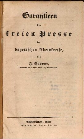 Garantieen der freien Presse im bayerischen Rheinkreise