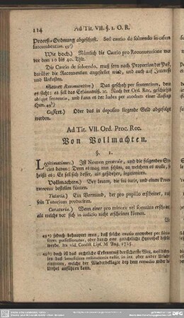 Ad. Tit. VII. Ord. Proc. Rec. Von Vollmachten