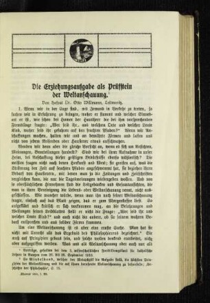 ¬Die¬ Erziehungsaufgabe als Prüfstein der Weltanschauung