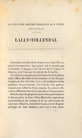 Lally-Tollendal d'après des documents inédits : la fin d'un empire français aux Indes sous Louis XV