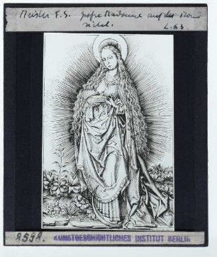 Meister E. S., Maria mit Buch auf der Mondsichel (L. 63) (Stich) : Stich