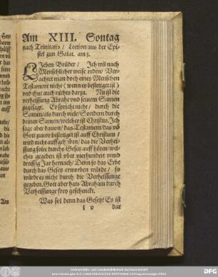 Am XIII. Sontag nach Trinitatis/ Lection aus der Epistel zun Galat. am 3.
