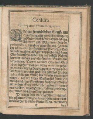 I. Censura Theologorum Wittenbergensium.
