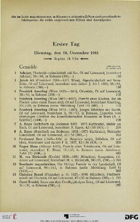 Erster Tag: Dienstag, den 16. Dezember 1941, Beginn 14 Uhr (Nr. 1-217)