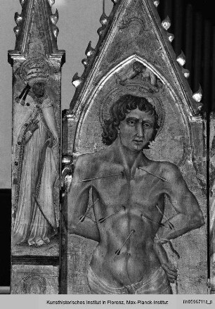Thronende Madonna mit dem Kind, mit dem Heiligen Bernhard von Siena, dem Heiligen Sebastian und dem Heiligen Fabian