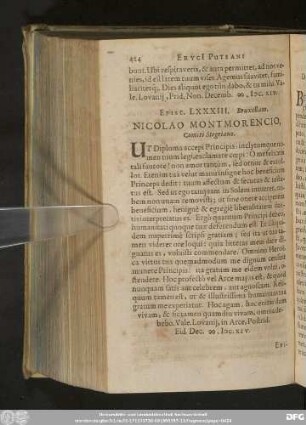 Epist. LXXXIII. Bruxellam. Nicolao Montmorencio, Comiti Stegriano.