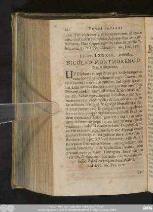 Epist. LXXXIII. Bruxellam. Nicolao Montmorencio, Comiti Stegriano.