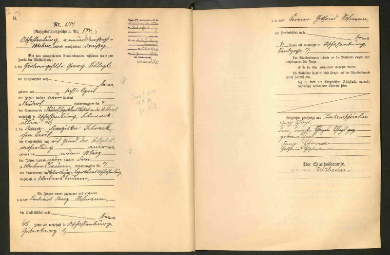 Standesamtsbuch der Stadt Aschaffenburg: Eheschließungen 252/1930 - 130/1931