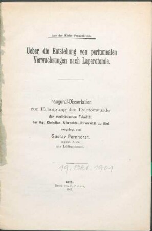 Ueber die Entstehung von peritonealen Verwachsungen nach Laparotomie