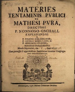 Materies tentaminis publici ex mathesi pura