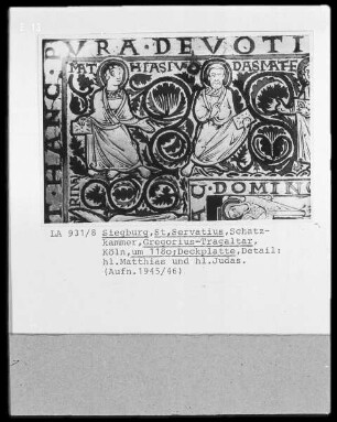 Tragaltar des heiligen Gregorius — Deckel mit Apostel, Kölner Bischöfe, Heilige und verschiedene Szenen aus dem Neuen Testament — Die zwölf Apostel — Apostel Matthias