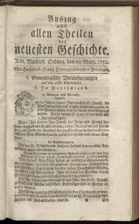 XIII. Nachlese. Coburg, den 29. März. 1752.