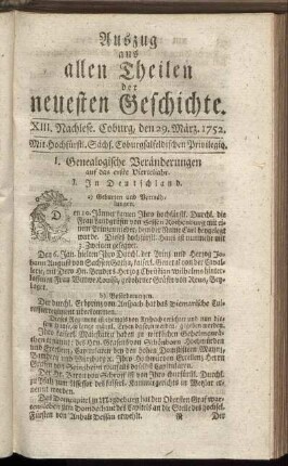 XIII. Nachlese. Coburg, den 29. März. 1752.
