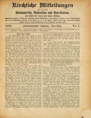 Kirchliche Mitteilungen aus und über Nordamerika, Australien und Neu-Guinea : Organ der Neuendettelsauer Mission. 1893 = N.F., Jg. 25