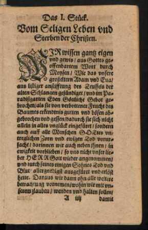 Das I. Stück. Vom Seligen Leben und Sterben der Christen.