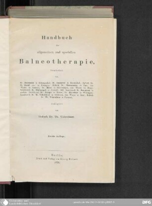 Handbuch der allgemeinen und speciellen Balneotherapie