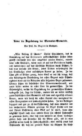 Ueber die Begründung der Elementar-Geometrie