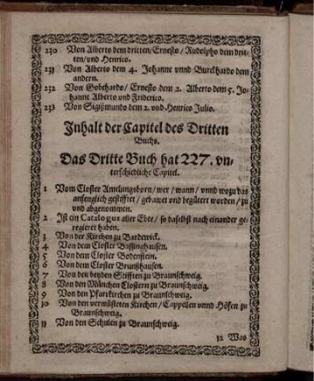 Inhalt der Capitel des Dritten Buchs