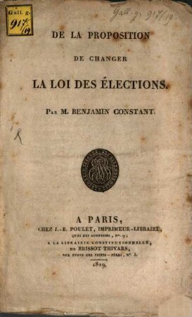 De la Proposition de changer la loi des elections