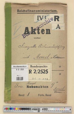 Finanzielle Auseinandersetzungen mit den abgetretenen Gebieten.- Auseinandersetzung mit einzelnen Ländern über Abrechnung von Reichs- und Landessteuern: Memel - Litauen
