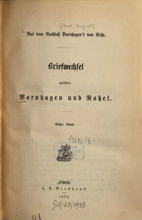 Briefwechsel zwischen Varnhagen und Rahel, 1