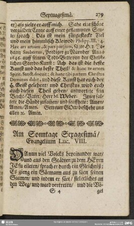Am Sonntage Sexagesimä, Evangelium Luc. VIII