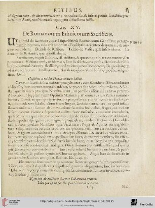 Cap. XV: De Romanorum Ethnicorum Sacrificiis.