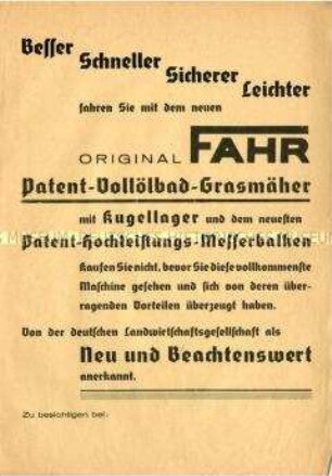 Informationsblatt über Grasmäher